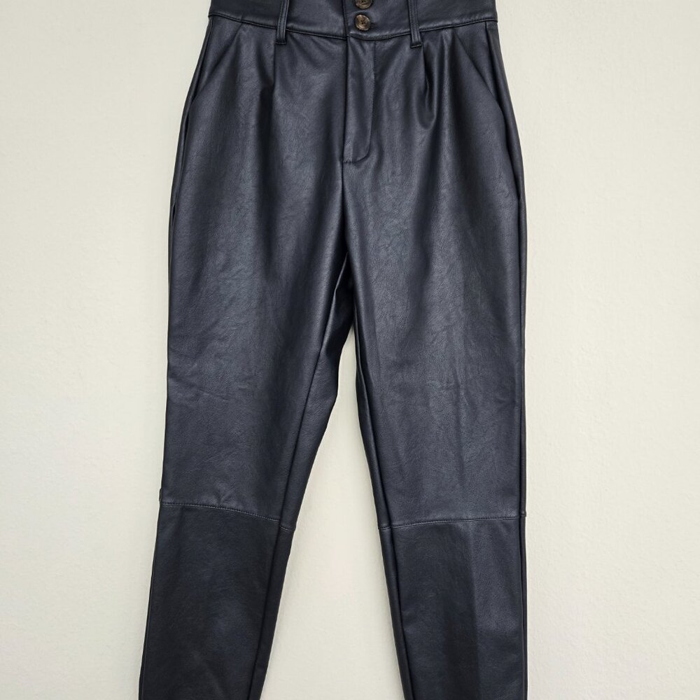 High-waisted Navy-Blue Fashion Nova Faux Leather Cropped Pants